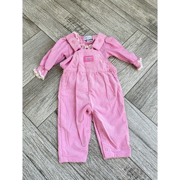 OshKosh B'Gosh Vintage Pink Girls OverallsAnd Top Made In USA Size 6-9 Months